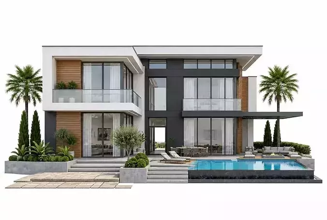 Luxury Modern Villa with Pool 3D Architectural Model 3D model 2