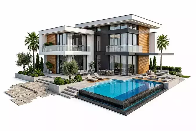 Luxury Modern Villa with Pool 3D Architectural Model 3D model