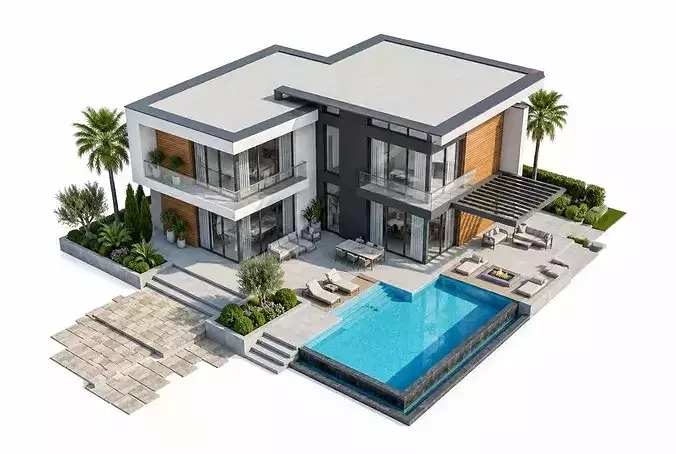 Luxury Modern Villa with Pool 3D Architectural Model 3D model 3