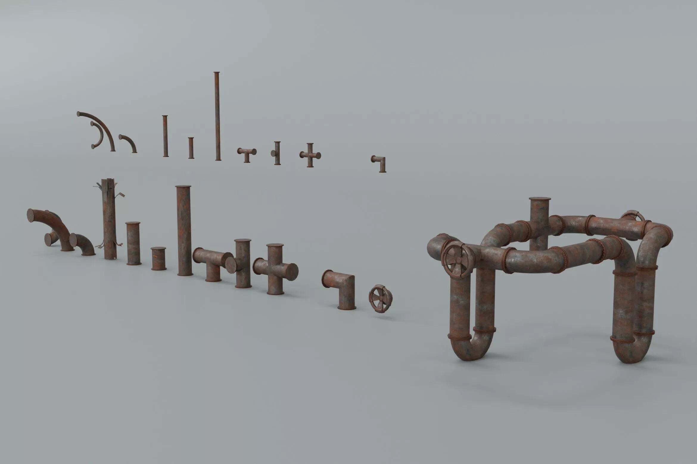 Modular Metal Pipe tube Kit Low-poly 3D model