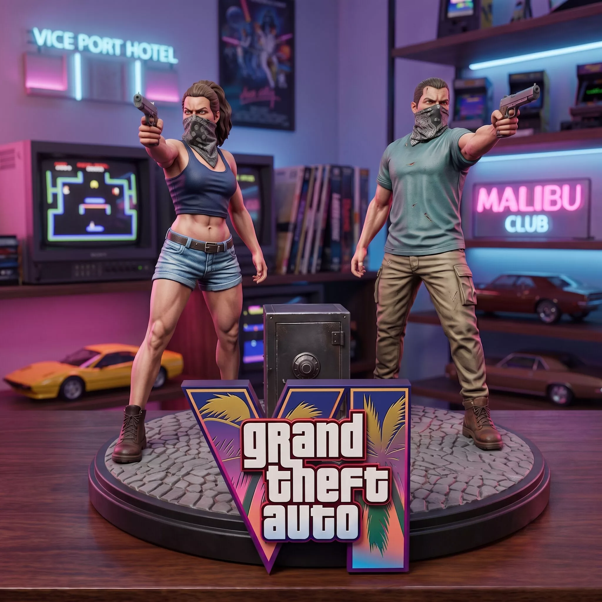 GTA 6 Jason and Lucia Leonida Heist Collectible Diorama Statue 3D print model