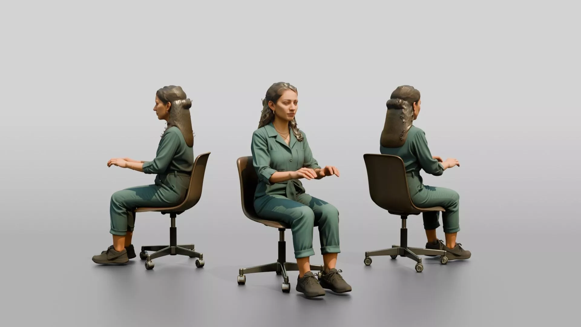 Woman Seated in a Teal Jumpsuit 3D model