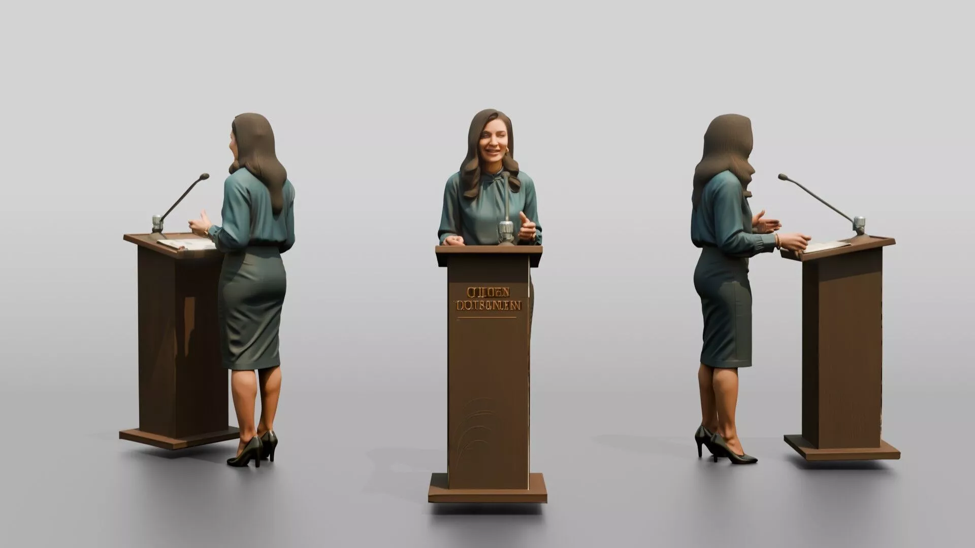 Woman Giving a Presentation at a Podium 3D model