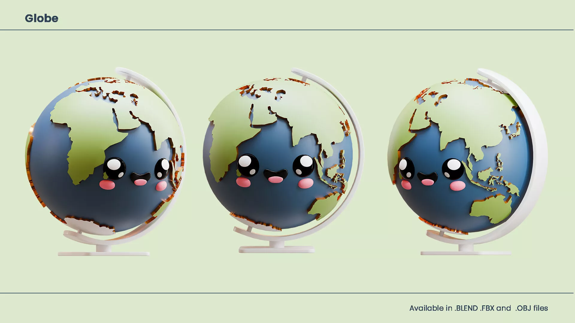 Cute Kawaii Earth Globe 3D Character 3D model