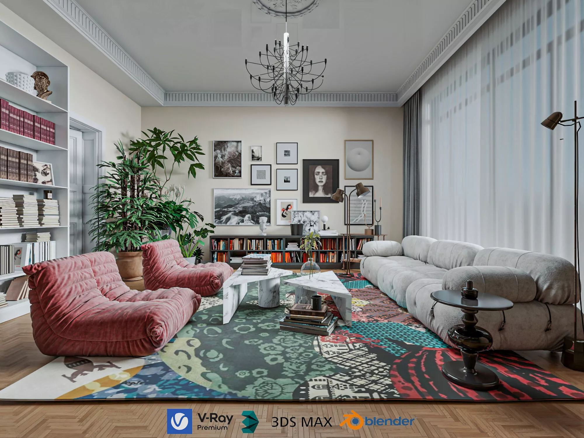 Art retro mix living room asset pack 3D model