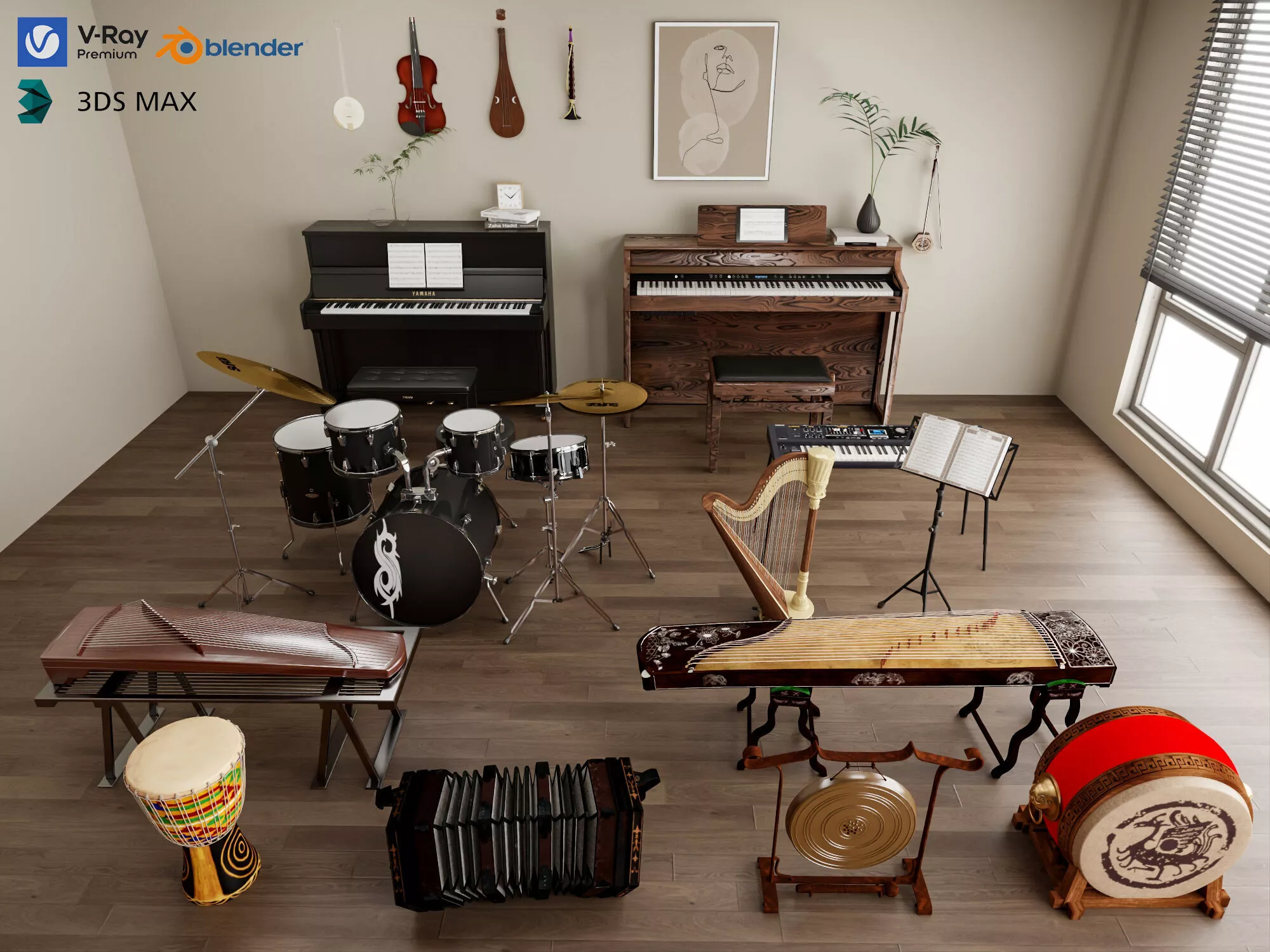 Mixed folk western music room model 3D model