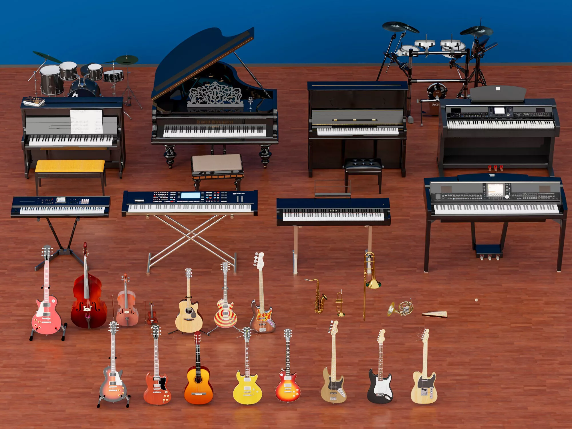 Comprehensive Musical Instruments Collection Low-poly 3D model