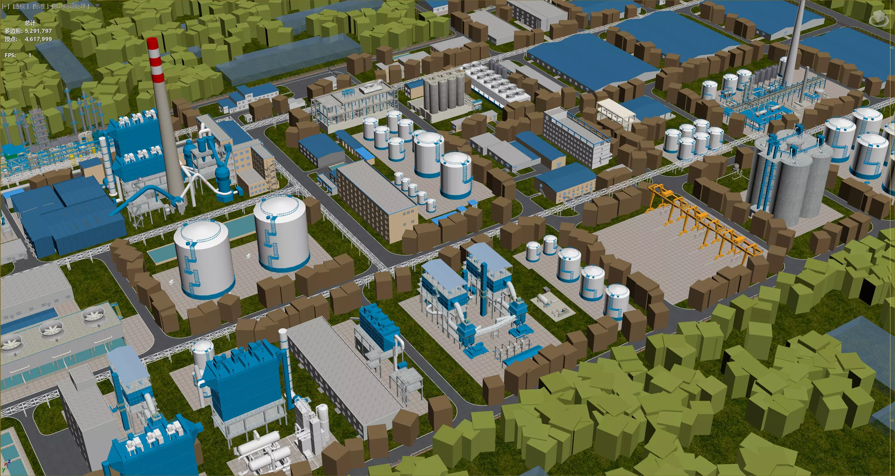 Modern industrial plant Low-poly 3D model