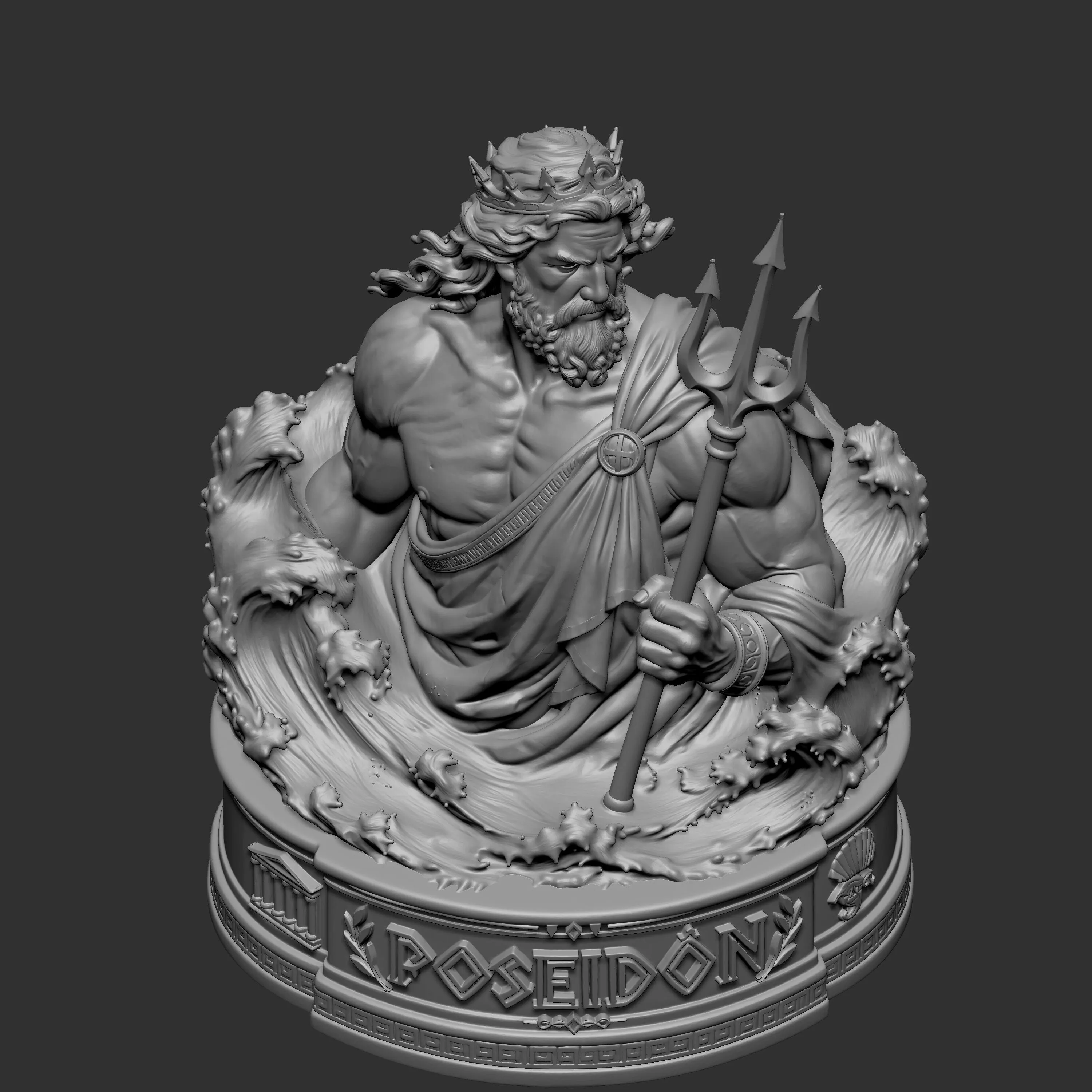 3D digital sculpture bust of Poseidon 3D print model