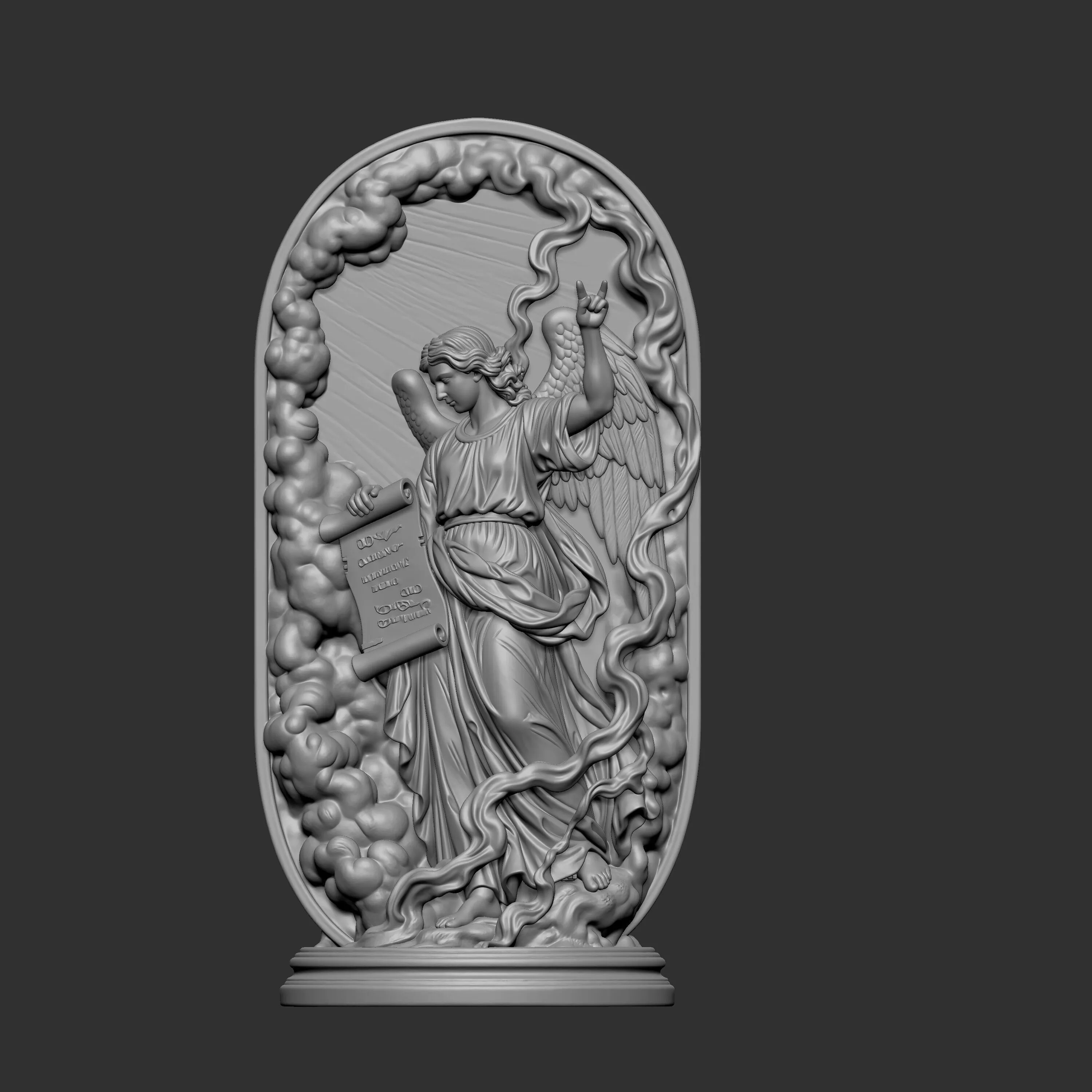 an archangel holding 3D print model