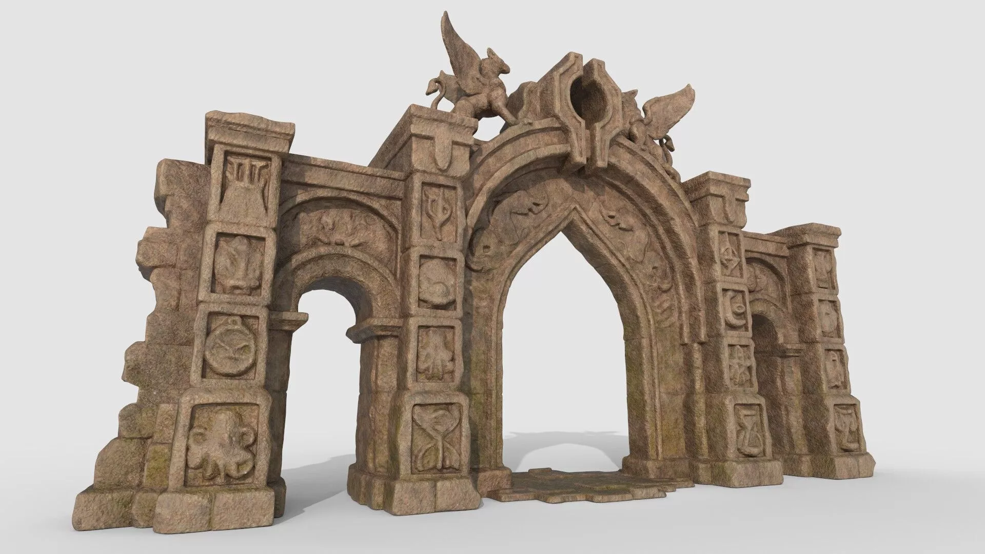 Ancient Fantasy Stone Gateway Ruins Low-poly 3D model