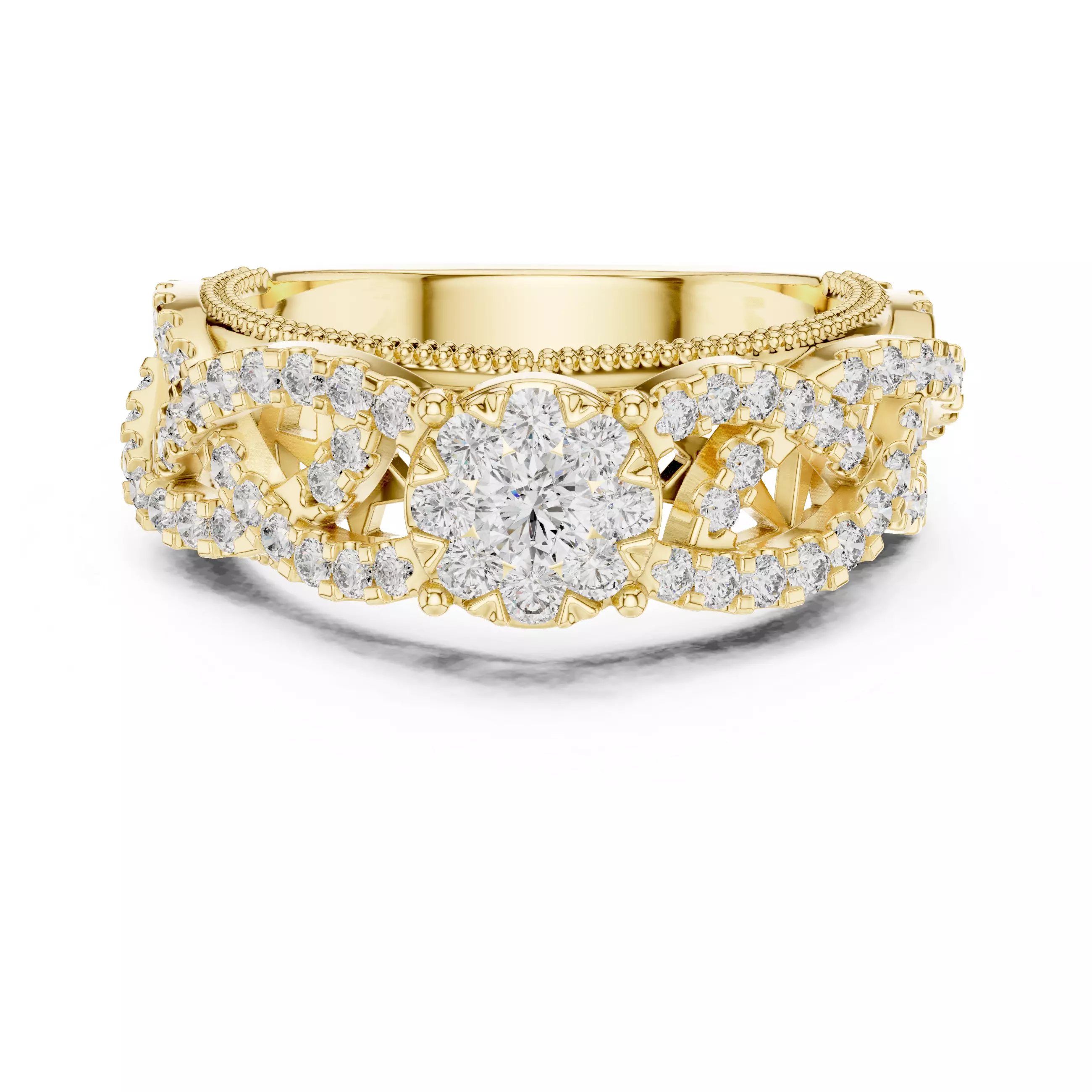 Multi Row Diamond Band Ring Wide Pave Cluster Ring print model 3D print model
