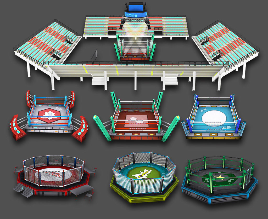 Cartoon Boxing Arena Low-poly 3D model_1