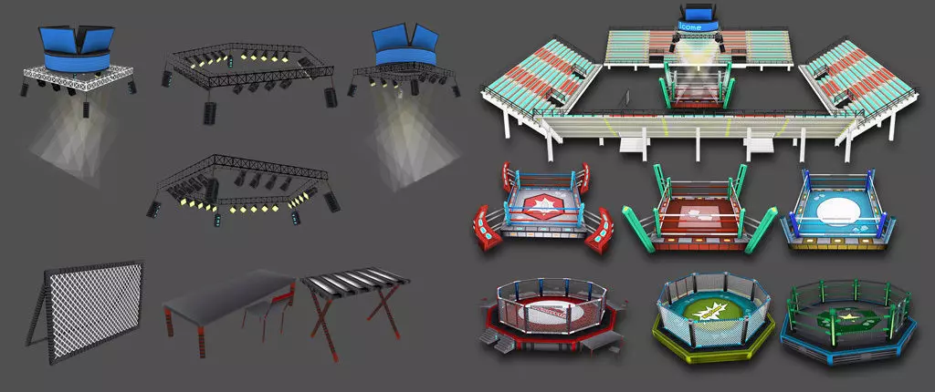 Cartoon Boxing Arena Low-poly 3D model_0