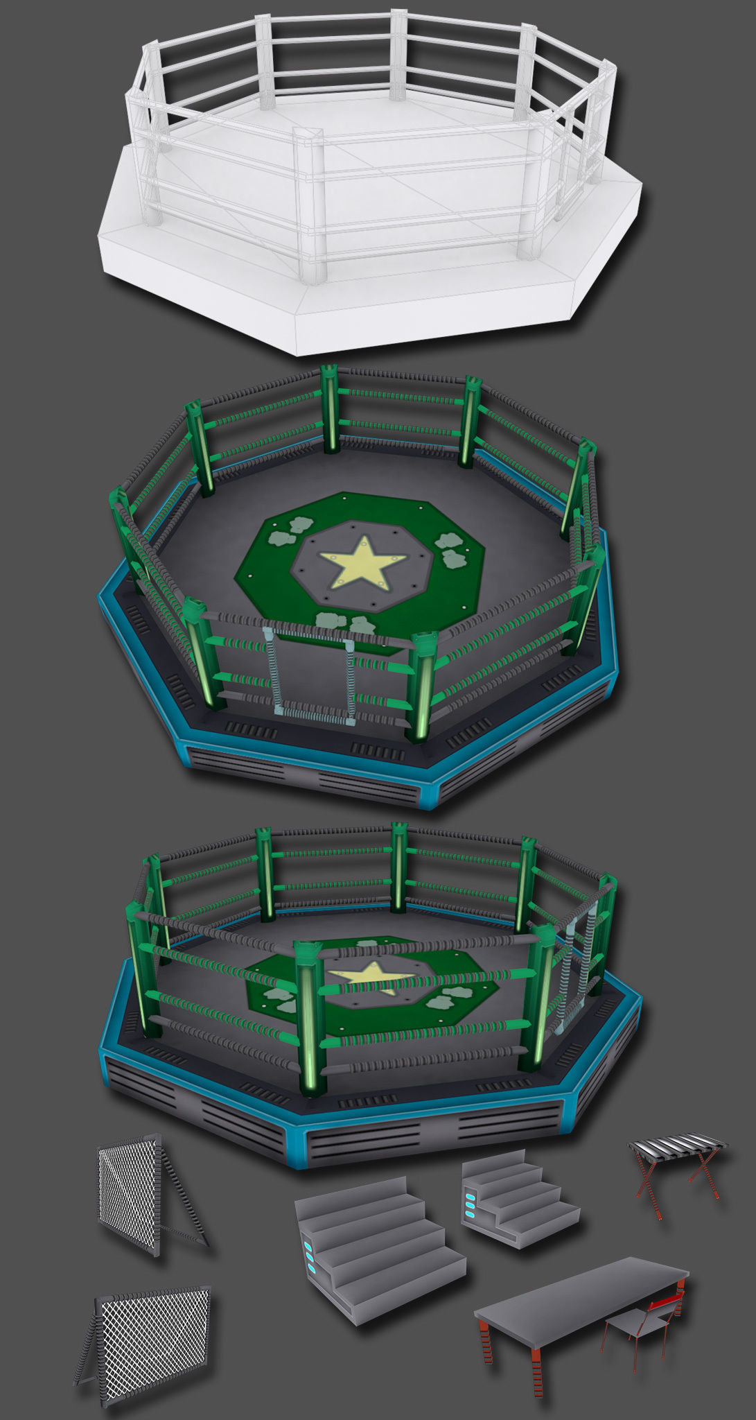 Cartoon Boxing Arena Low-poly 3D model_9