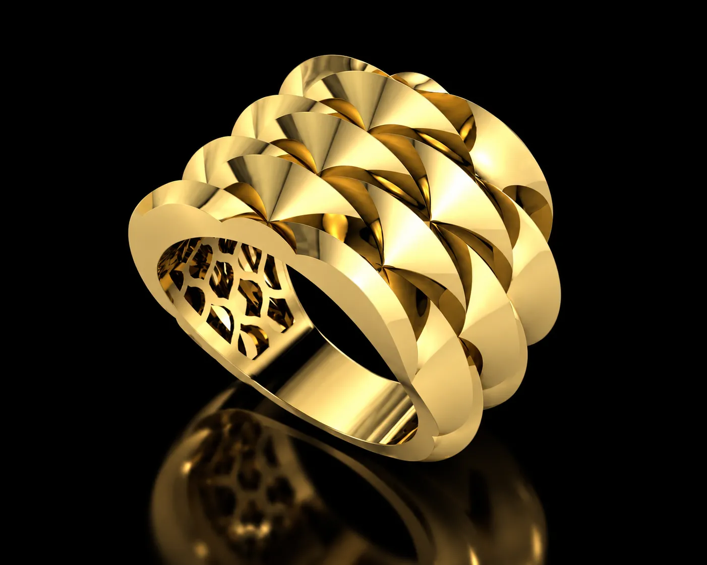 Multifaceted geometric cut gold ring 3D print model
