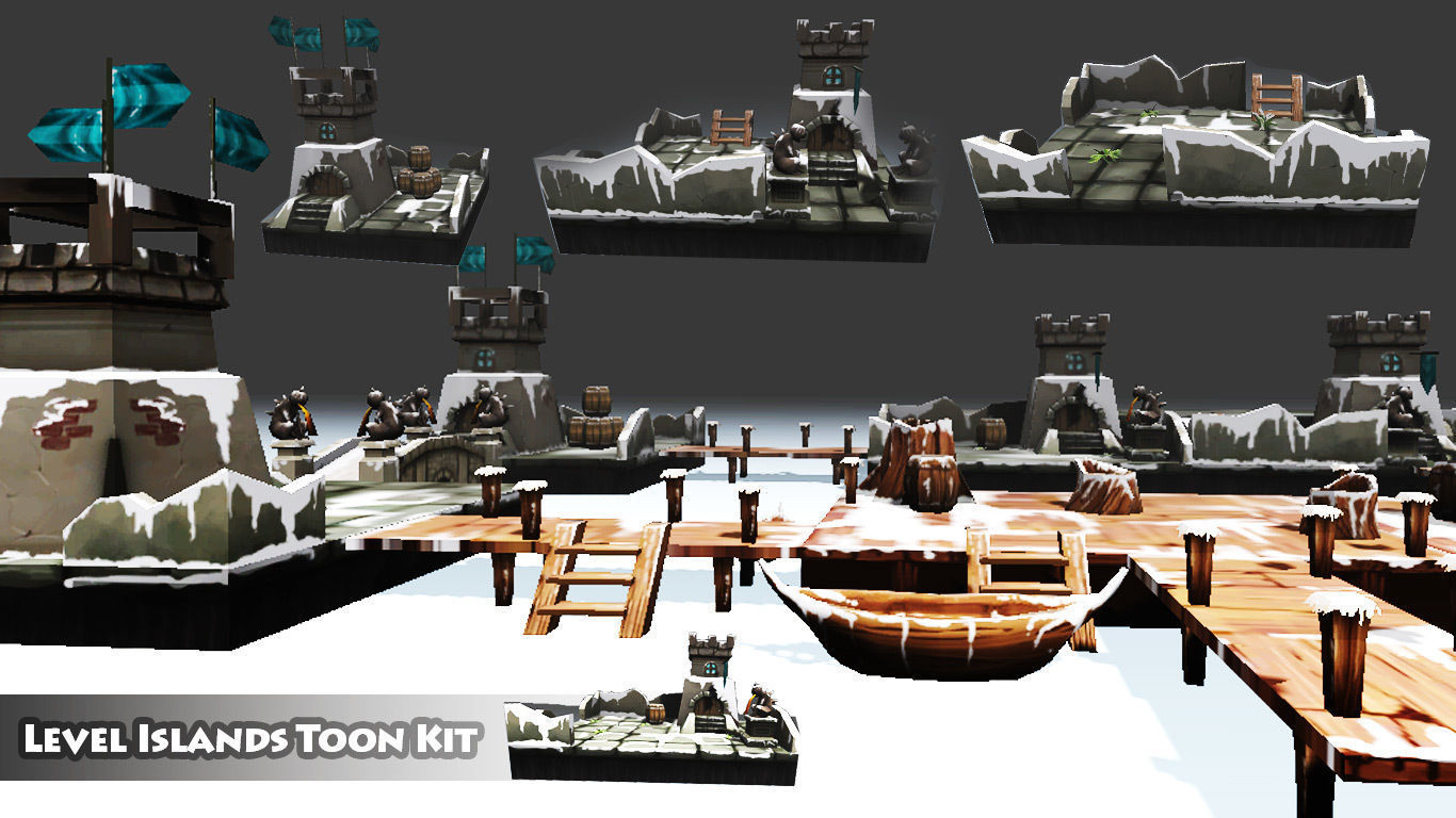 Level Island Toon Kit Pack Low-poly 3D model_3