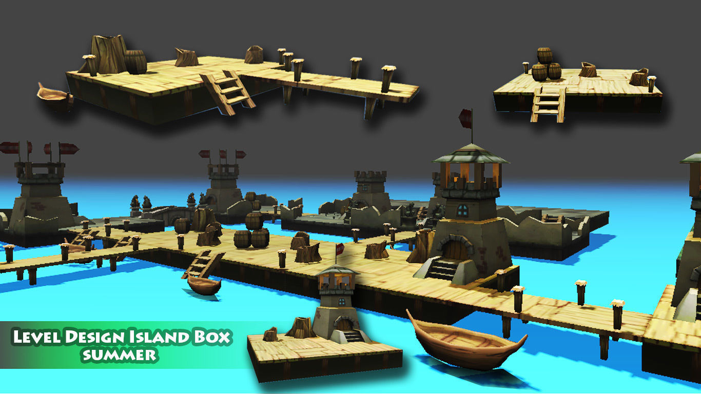 Level Island Toon Kit Pack Low-poly 3D model_4