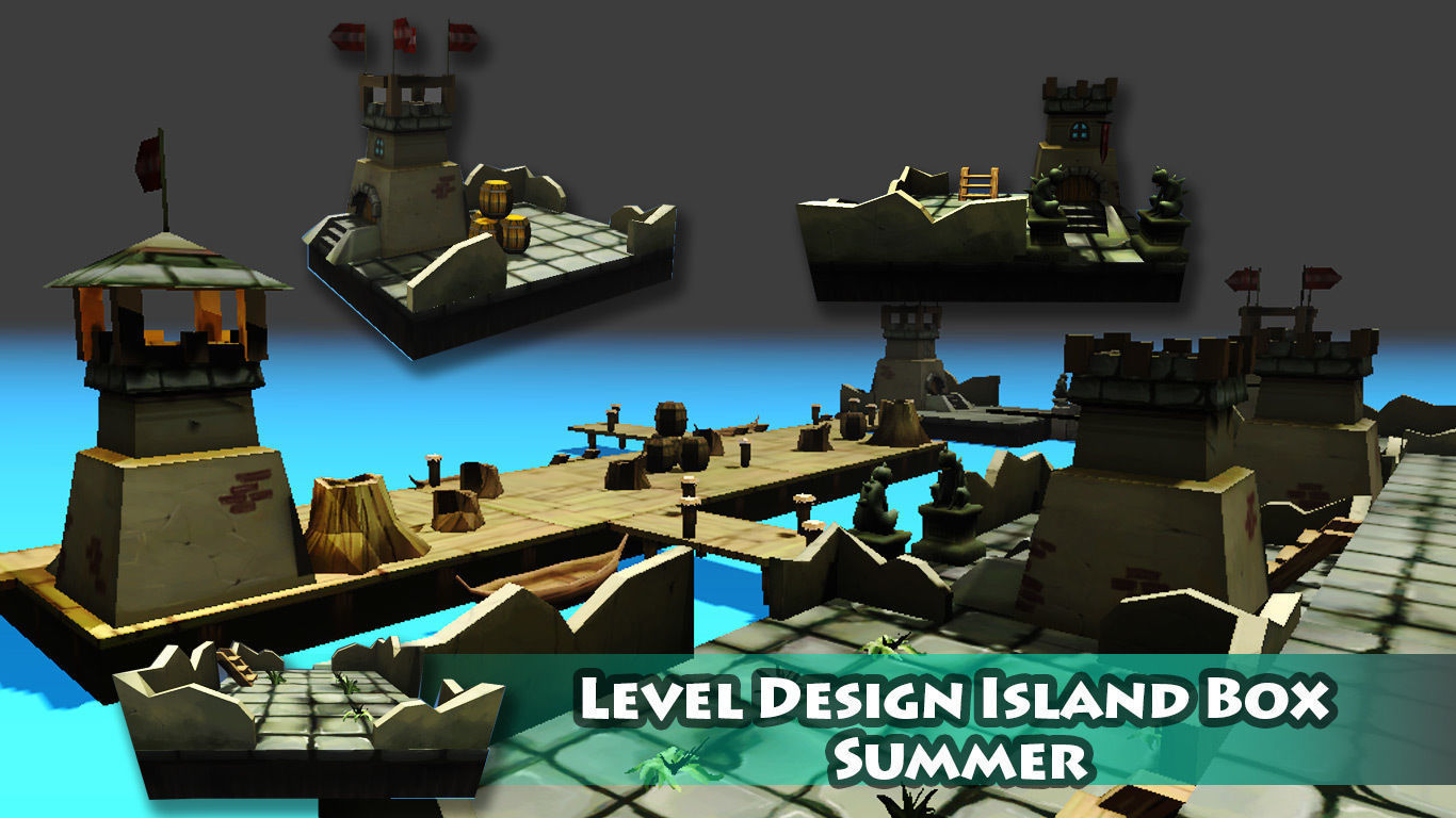 Level Island Toon Kit Pack Low-poly 3D model_2