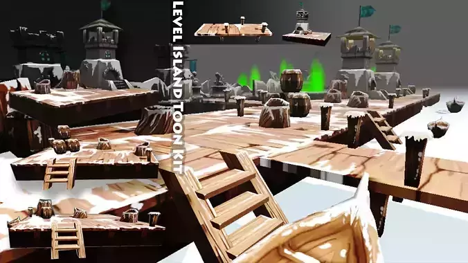 Level Island Toon Kit Pack Low-poly 3D model