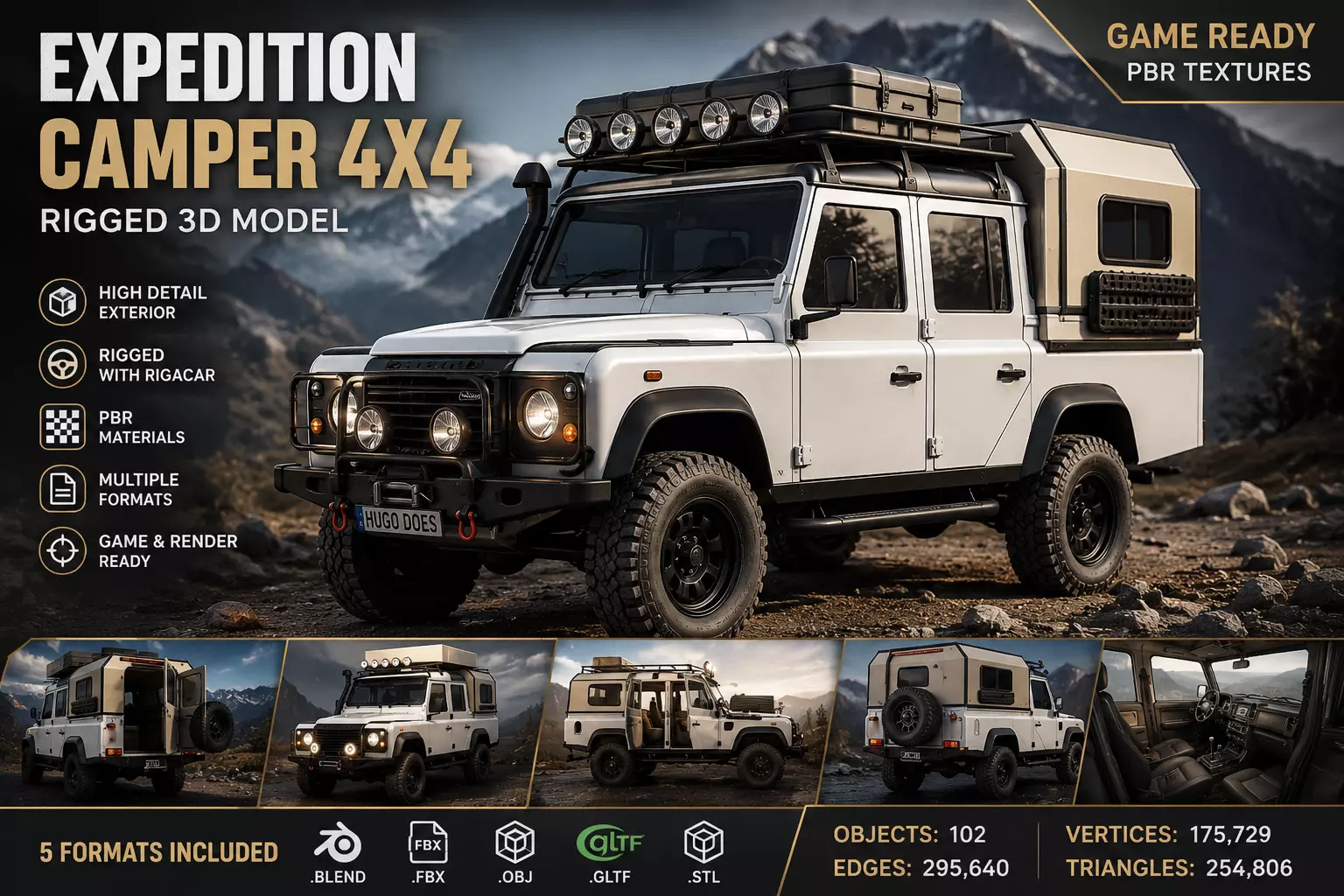 Rigged Expedition Camper 4x4 SUV Off Road Vehicle Blender 3D Low-poly 3D model