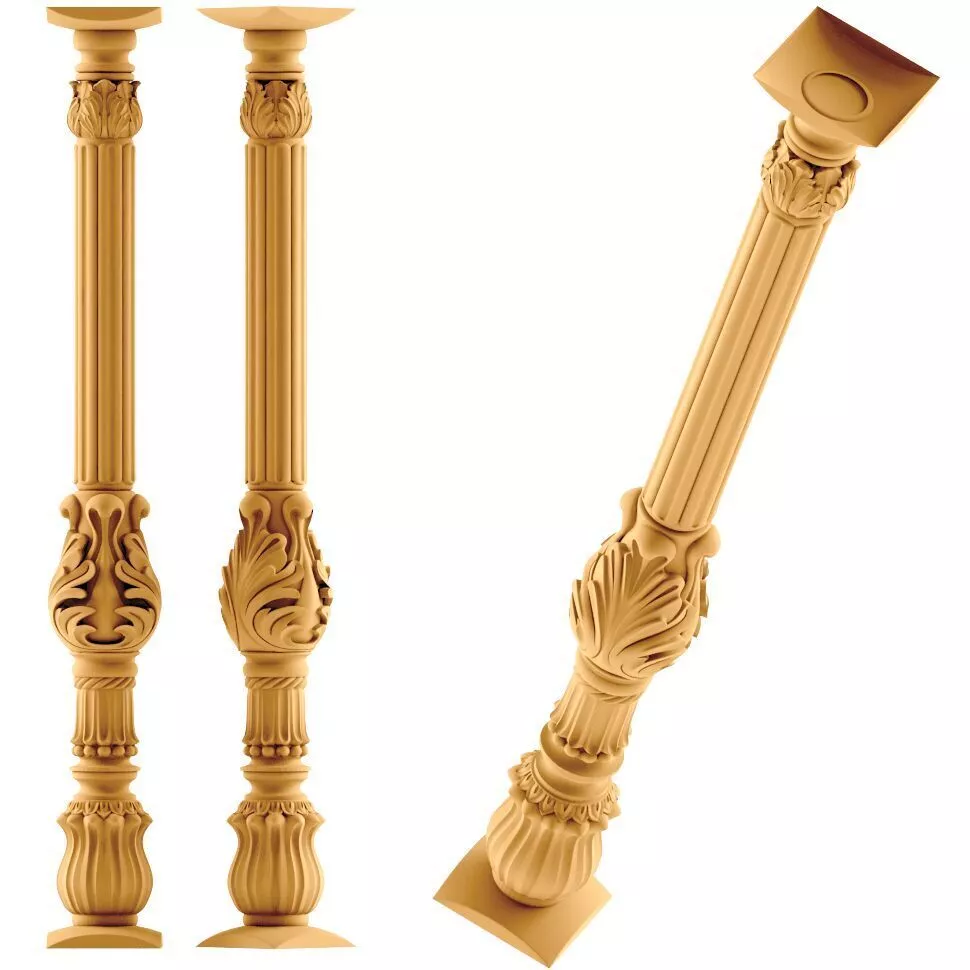 Ornate Acanthus Fluted Baluster STL 3D model