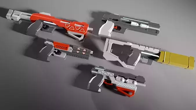 Stylized Sci-Fi pistol V5 -5 Variations Game Ready