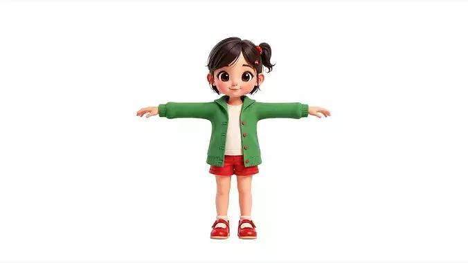 Cute Stylized Cartoon Girl Character Rigged  Animated