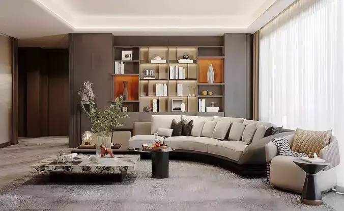 Italian-style living and dining room 3D model 6