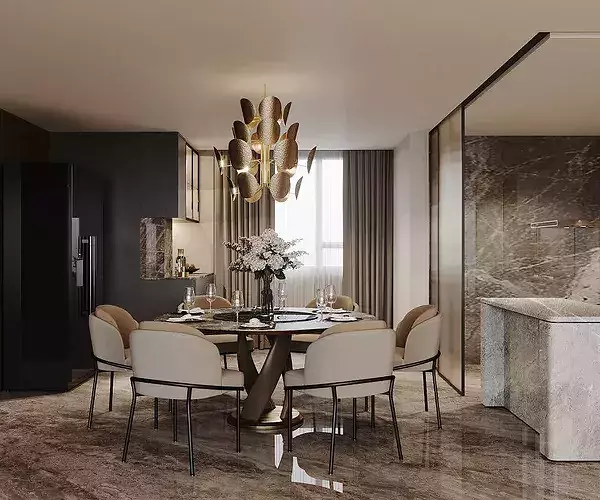Italian-style living and dining room 3D model 7