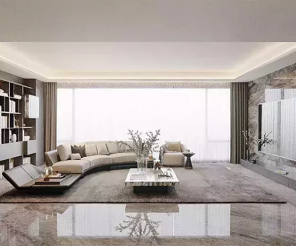 Italian-style living and dining room 3D model 4