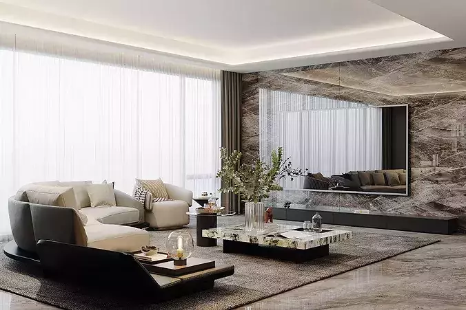Italian-style living and dining room 3D model 5
