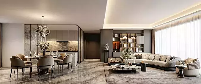 Italian-style living and dining room 3D model
