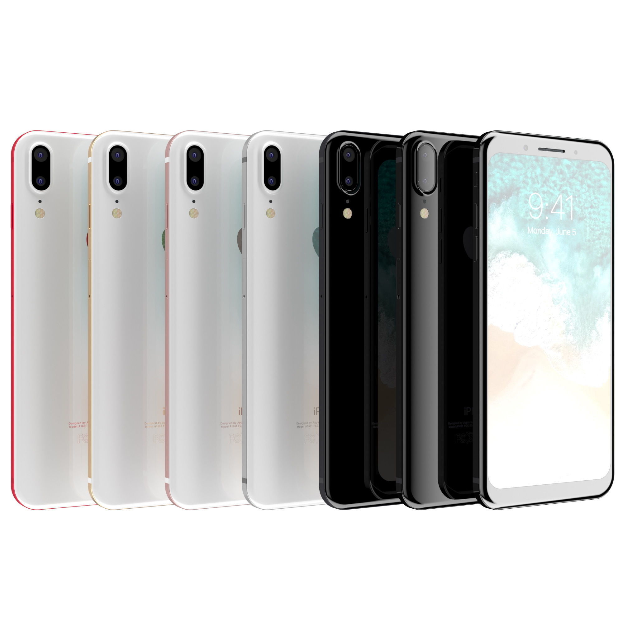 Apple iPhone 8 X Concept Leak Corner edges All Colors Low-poly 3D model_12