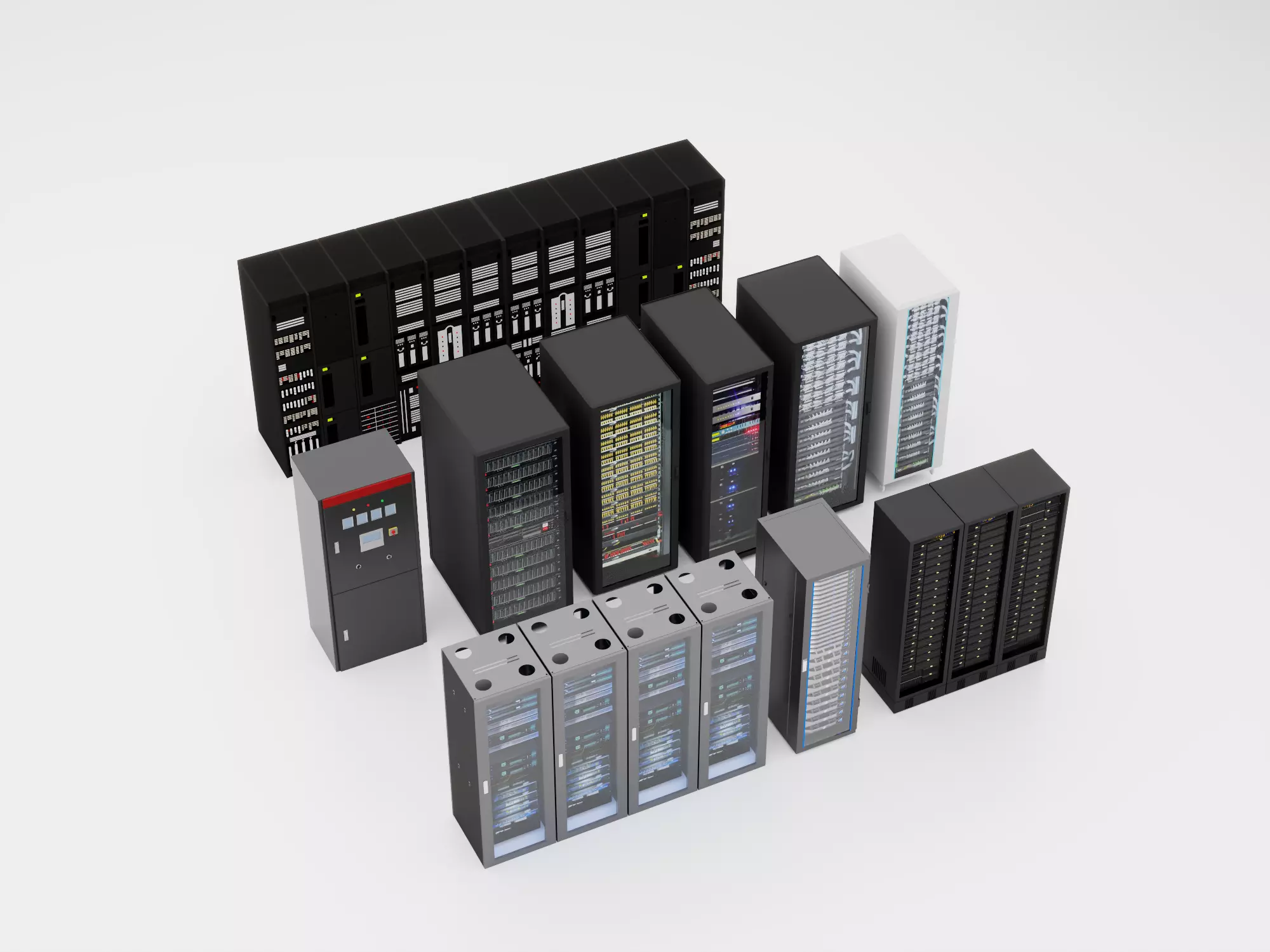 Modern Data Center Server Rack Collection Low-poly 3D model