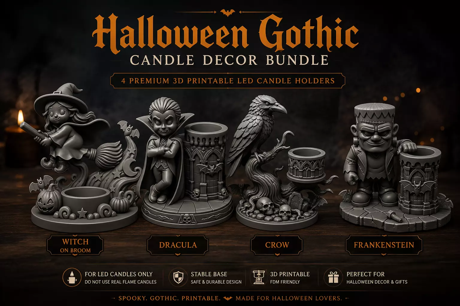 Halloween Gothic Candle Holders STL 3D print model