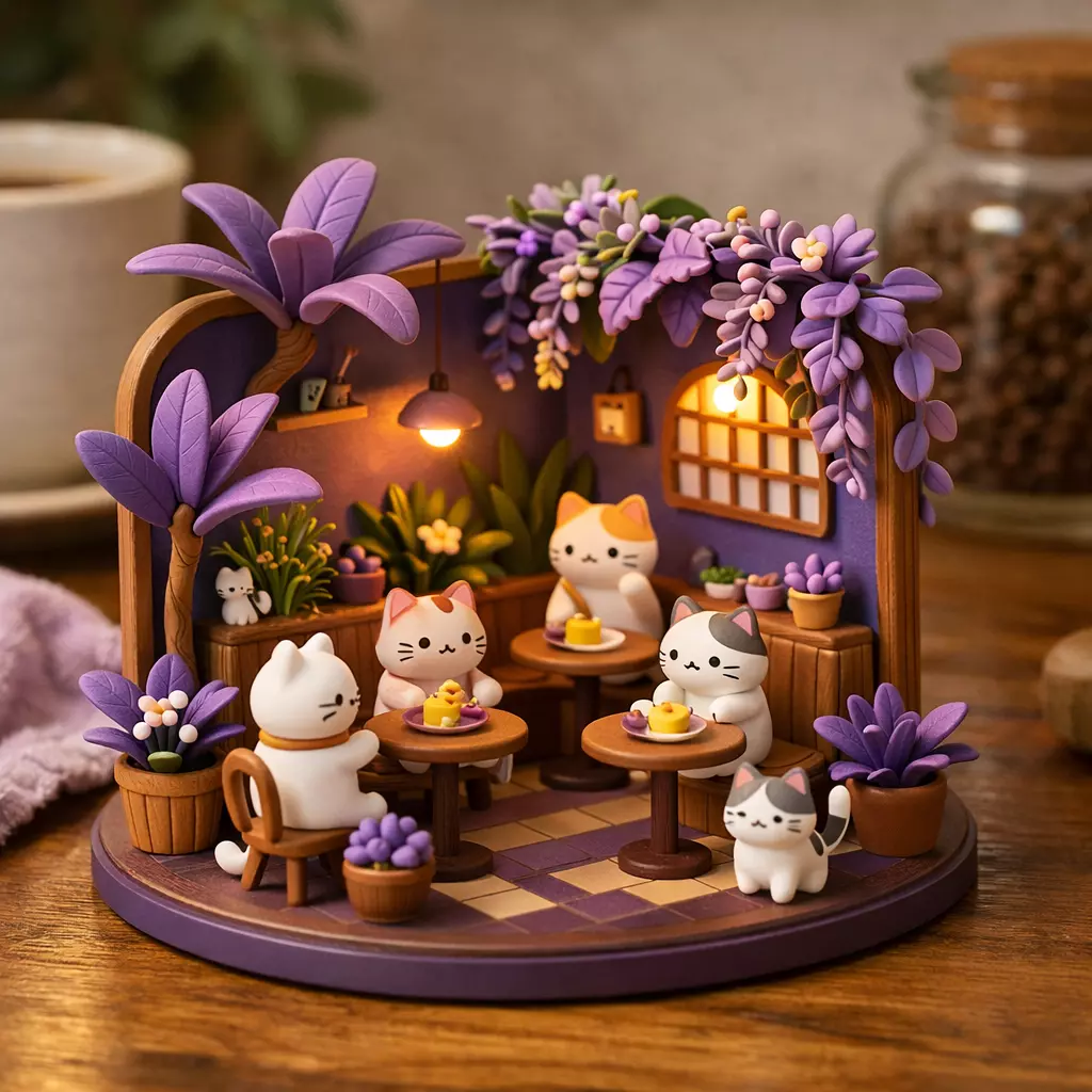 Cute Cat Miniature Diorama 3D model