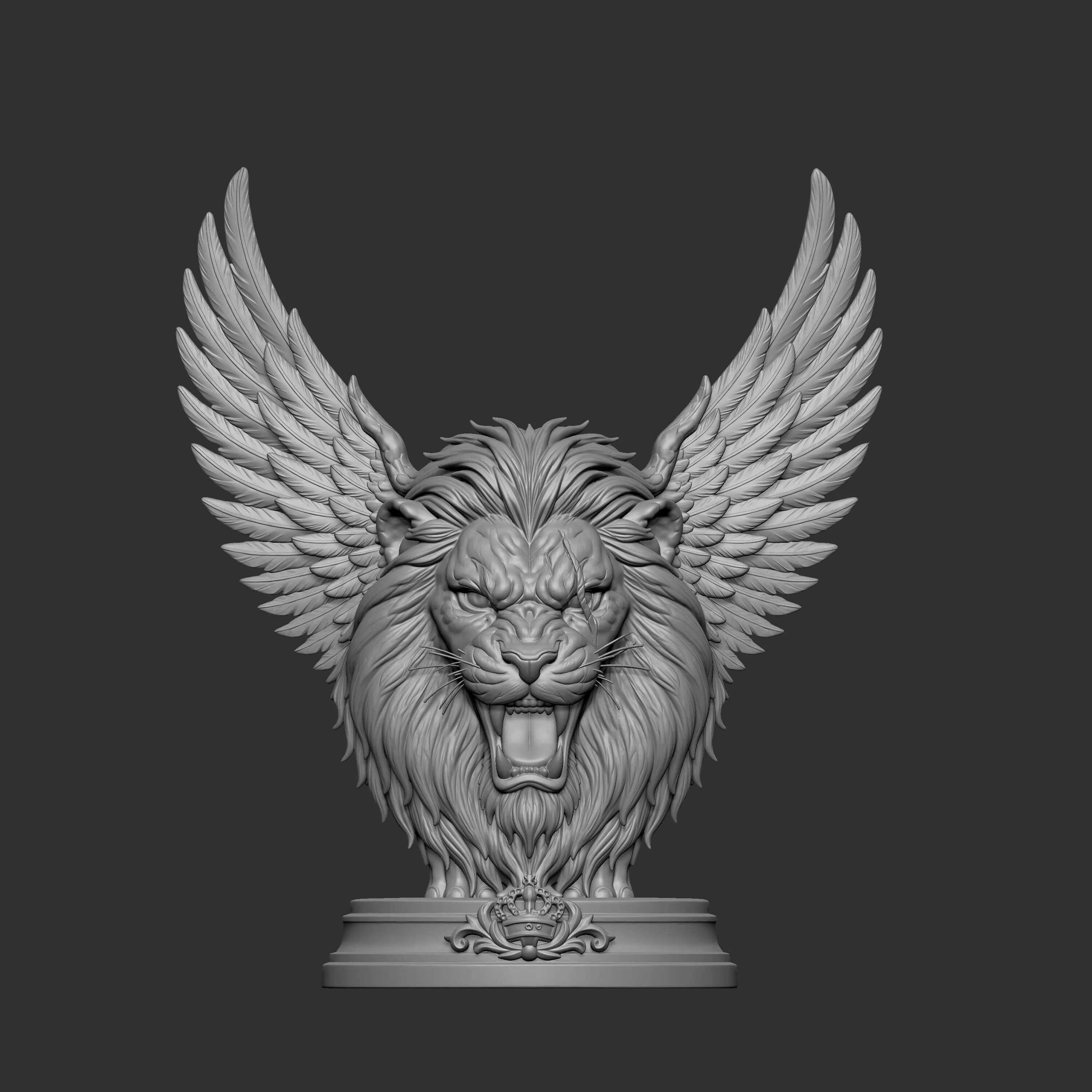3D sculpture of a roaring winged lion 3D print model