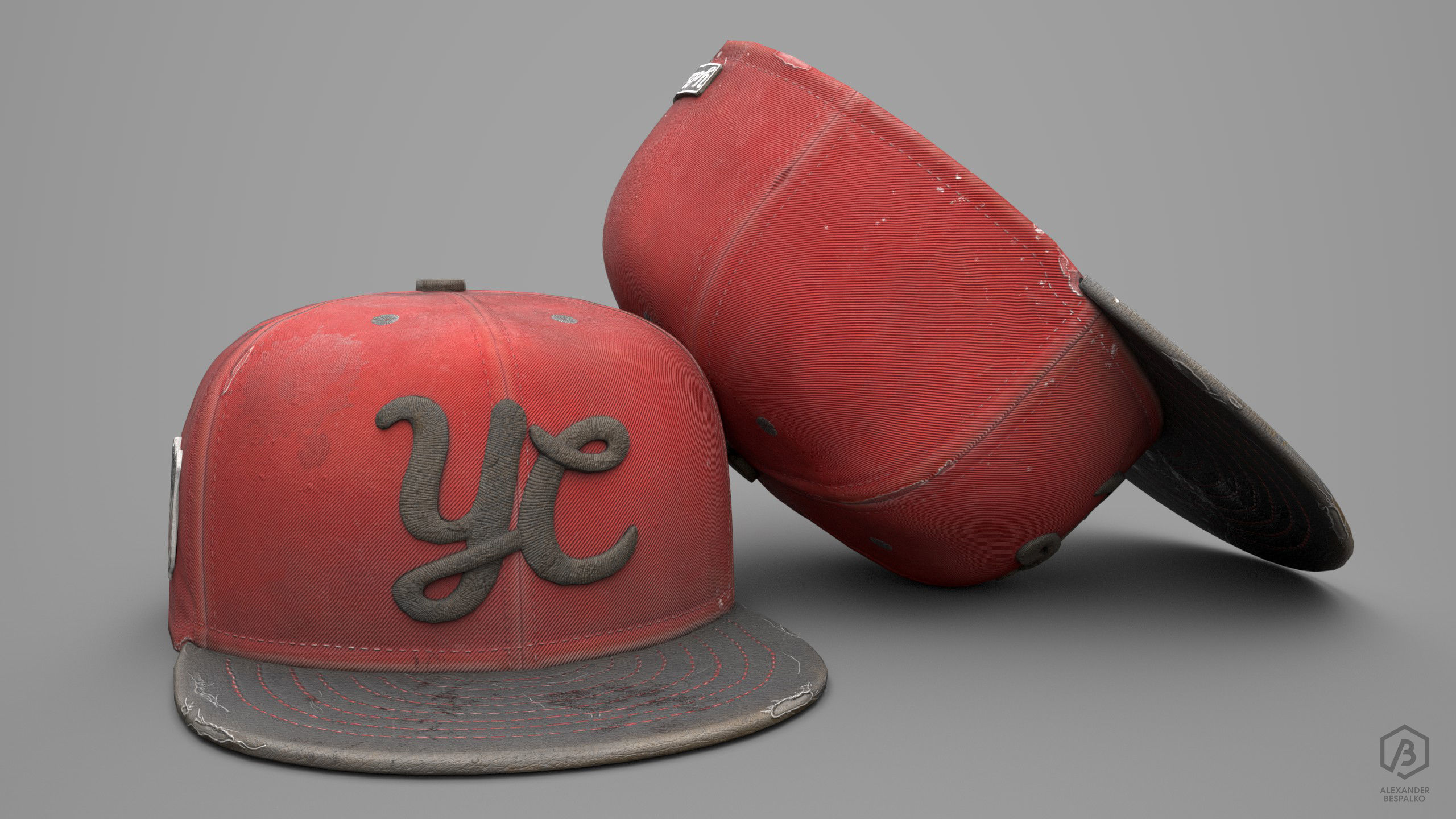 Game Ready Baseball Cap Red Pristine and Worn Variants Low-poly 3D model_1