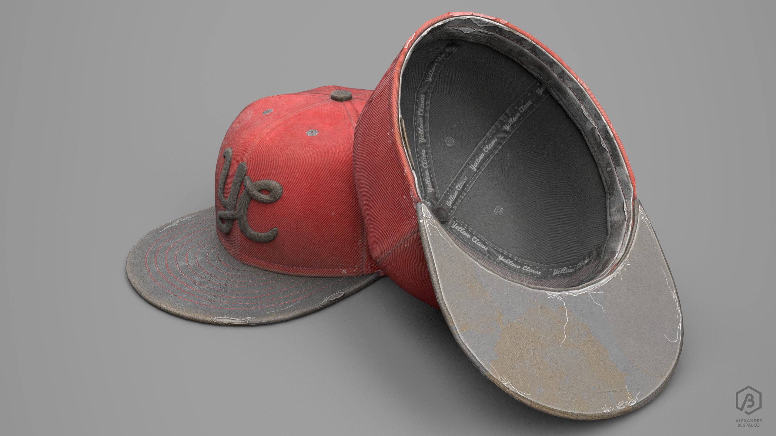 Game Ready Baseball Cap Red Pristine and Worn Variants Low-poly 3D model_3