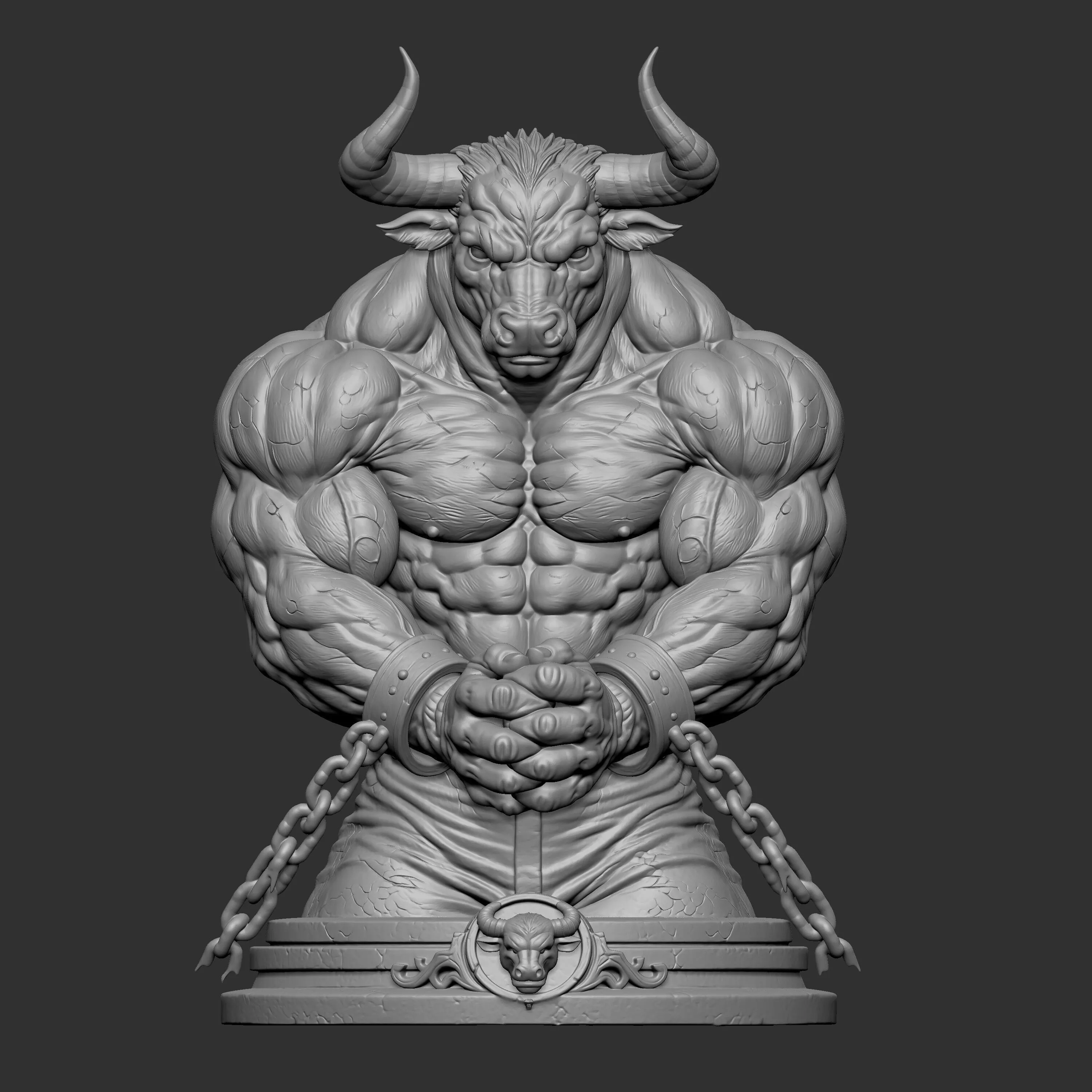 3D sculpture of a muscular Minotaur bust 3D print model