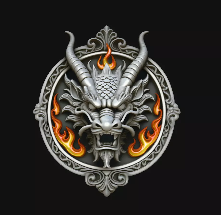 Horned Dragon Flame Pendant 3D Print Model 3D print model