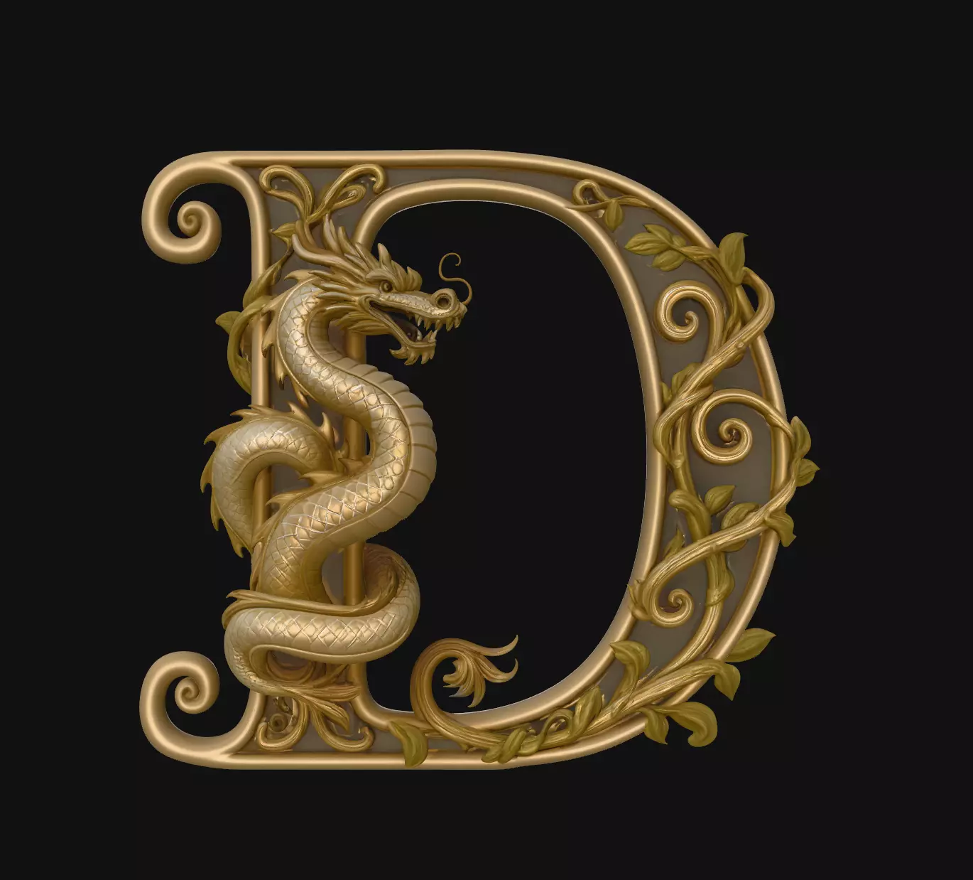 Golden Dragon Letter D Decor 3D Print Model 3D print model