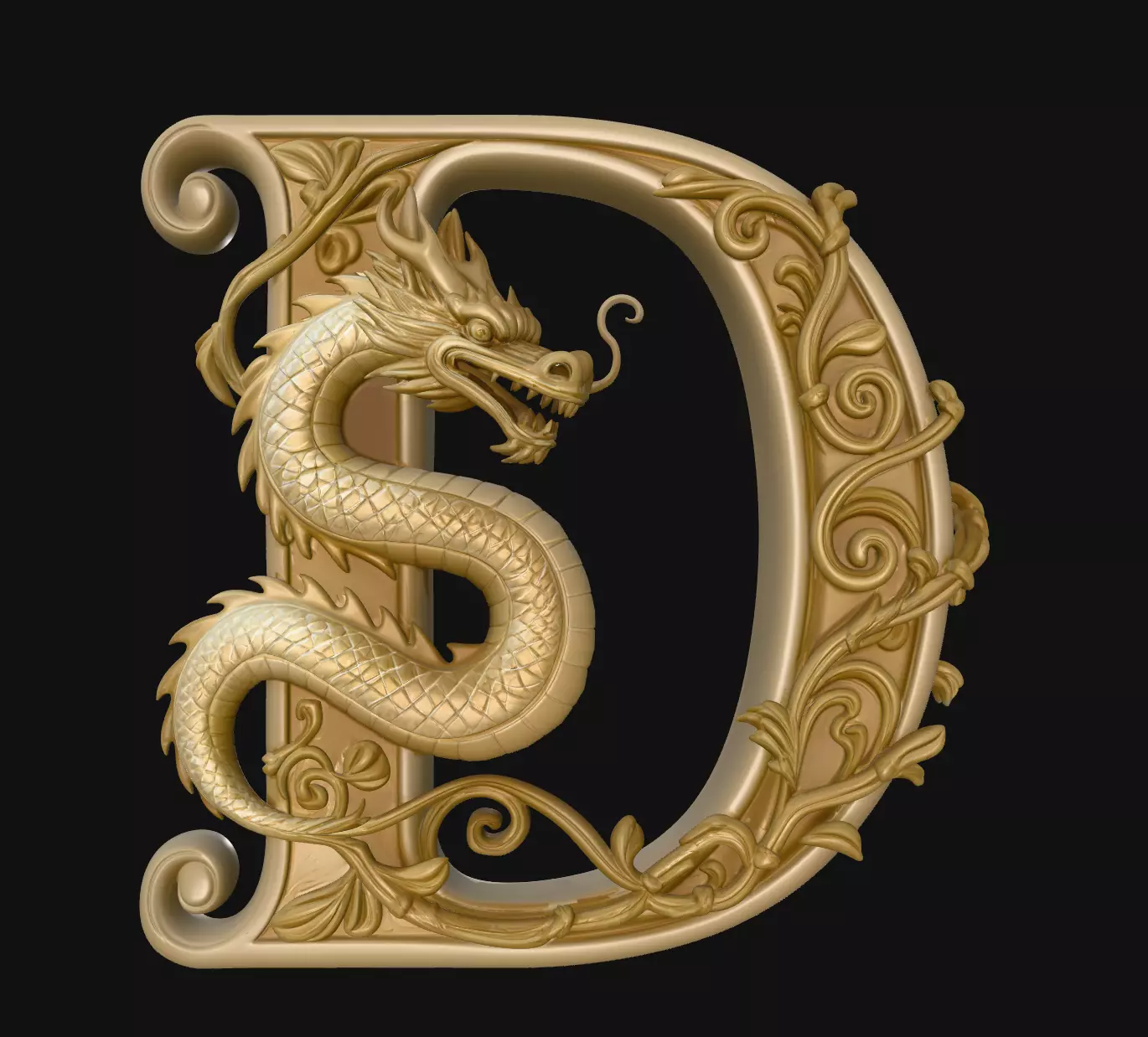Dragon Letter D Relief Ornament 3D Print Model 3D print model