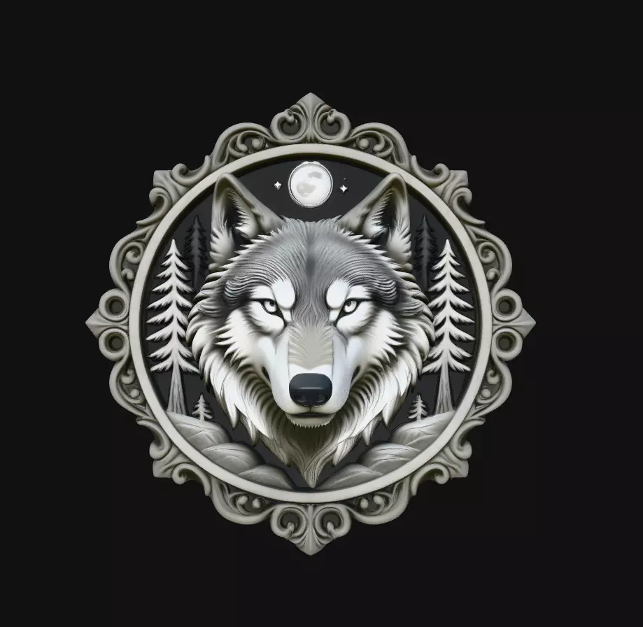 Wolf Forest Moon Medallion 3D Print Model 3D print model