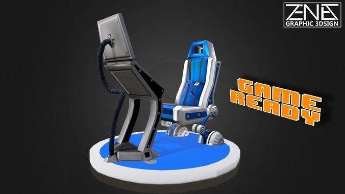 Game Ready Scifi Steampunk Pilots Seat and Terminal Control Low-poly 3D model