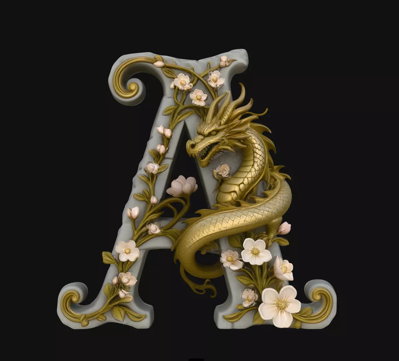 Dragon Letter A Floral Decor 3D Print Model 3D print model