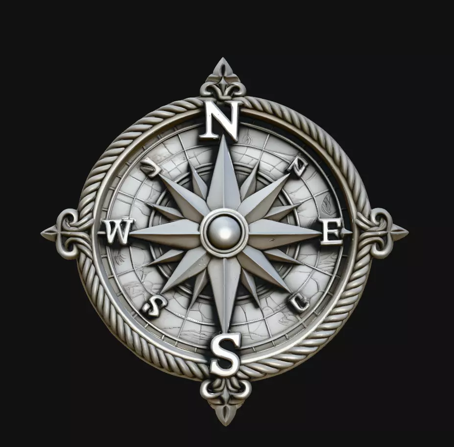 Compass Rose Round Relief 3D Print Model 3D print model