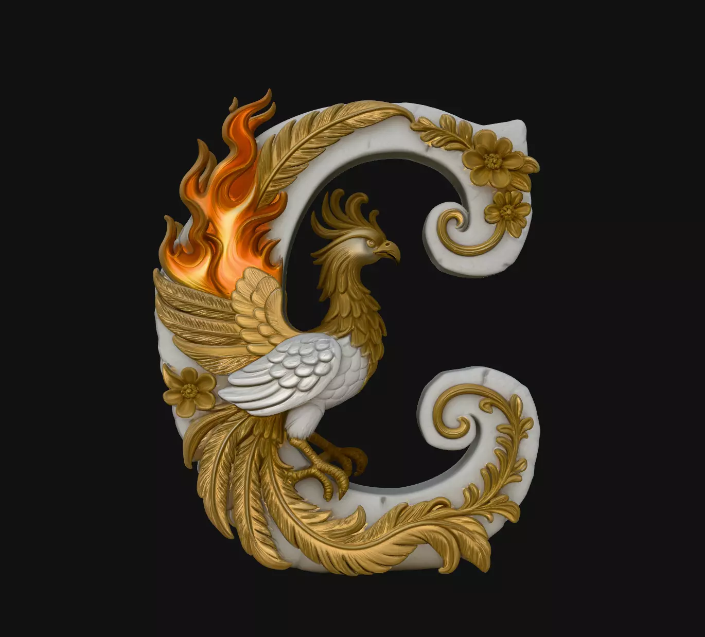 Phoenix Flame Letter C Decor 3D Print Model 3D print model