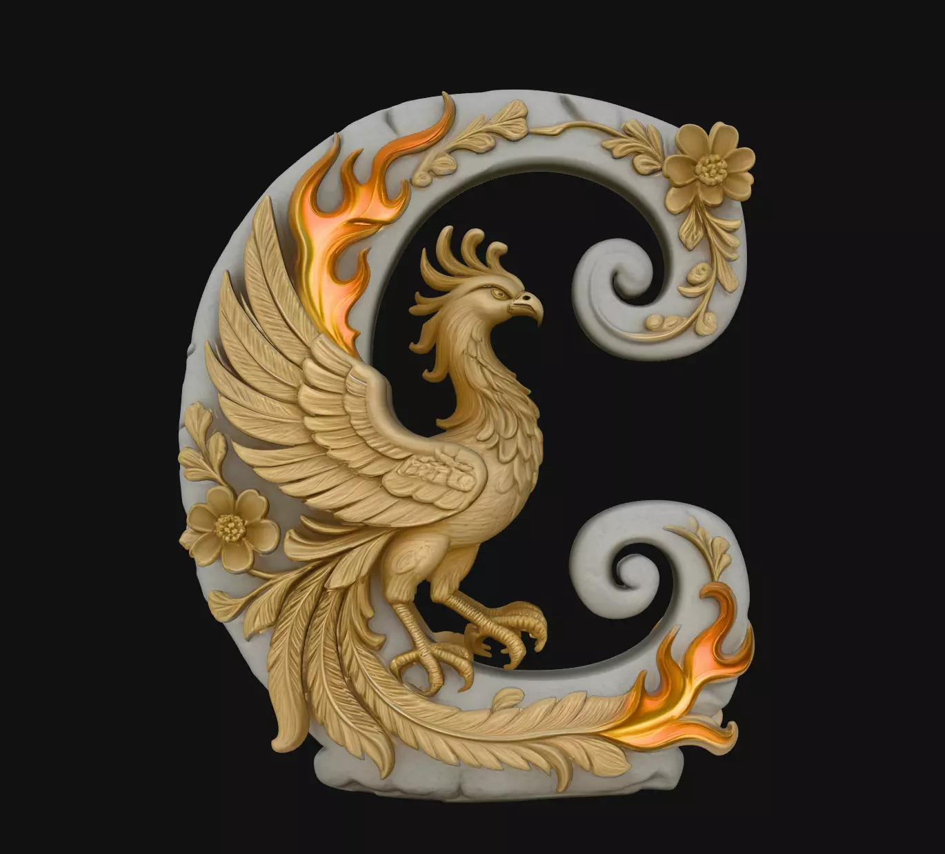 Phoenix Flame Letter G Ornament 3D Print Model 3D print model